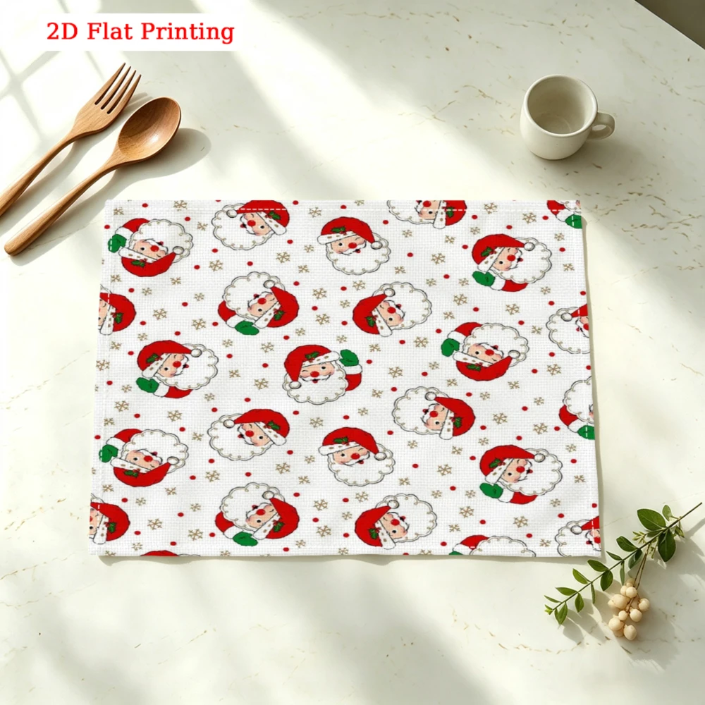 1pc Christmas Santa Claus Placemat White Snowflake Pattern Table Mat For Dining Kitchen Home Decor Breakfast Use 30x40cm
