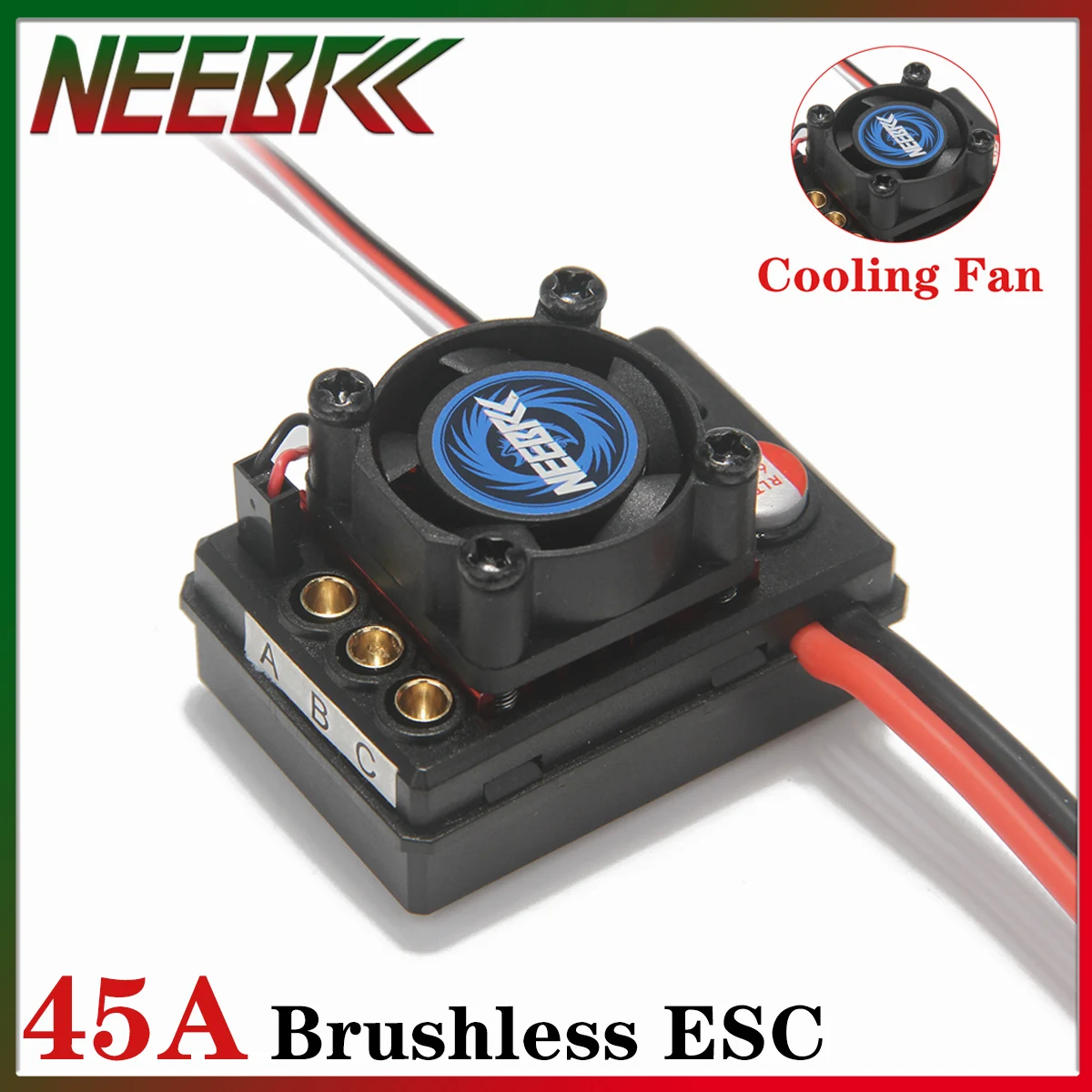 

NEEBRC 45A Водонепроницаемый бесщеточный ESC 2-3S 6V/3A Электронный регулятор скорости с охлаждающим вентилятором для 1/12 1/14 1/16 RC Car WLtoys SCY