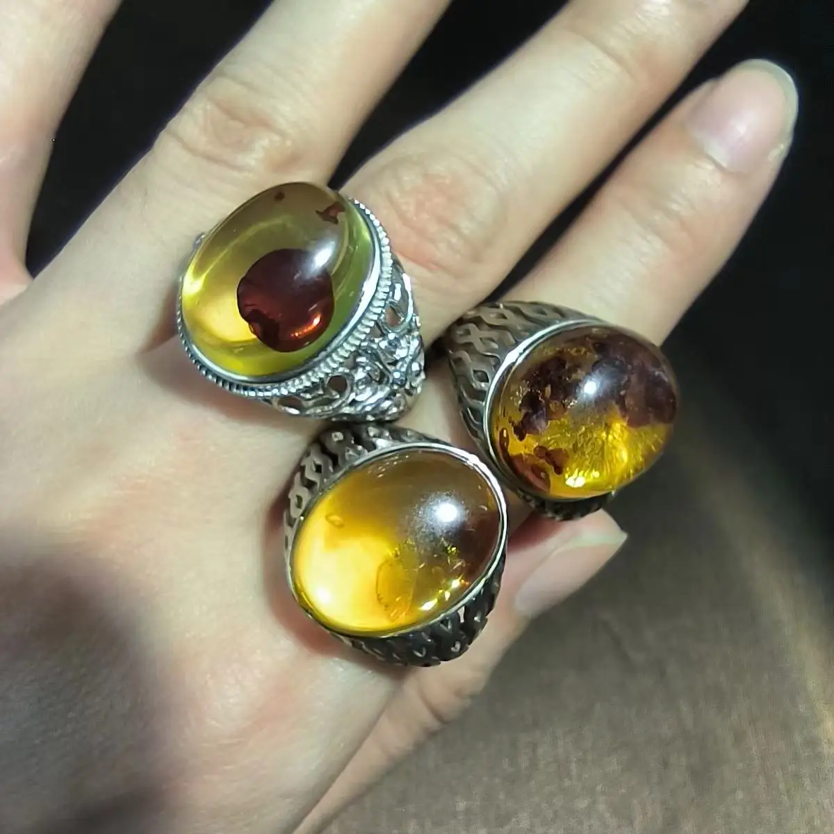 

1pcs/lot natural flower amber ring for men male S925 silver size adjustable large hollow pattern Fashion jewelry accessories