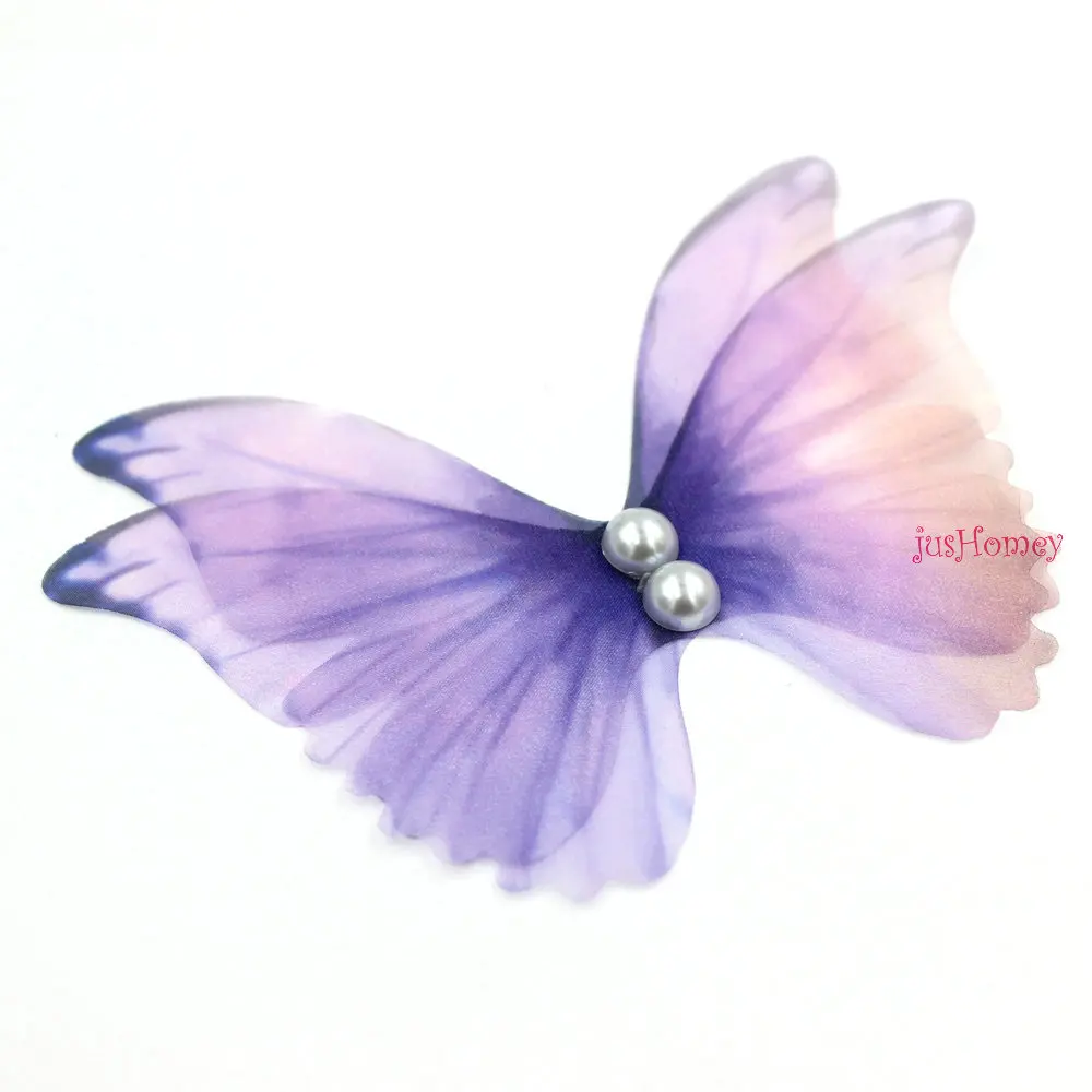 20PCS 11cm Large Butterfly Pink Blue Purple Organza Fabric Butterfly Appliques Translucent for Party Decor, Doll Embellishment