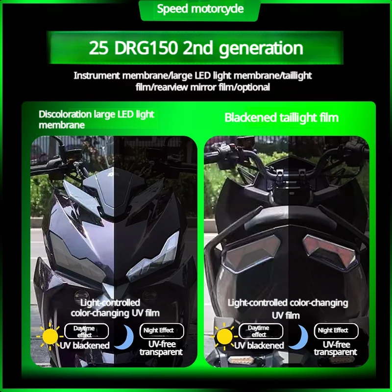 Adecuado para 25 modelos de faros Sanyang DRG150 de segunda generación con película de luz trasera negra ahumada y instrumento transparente