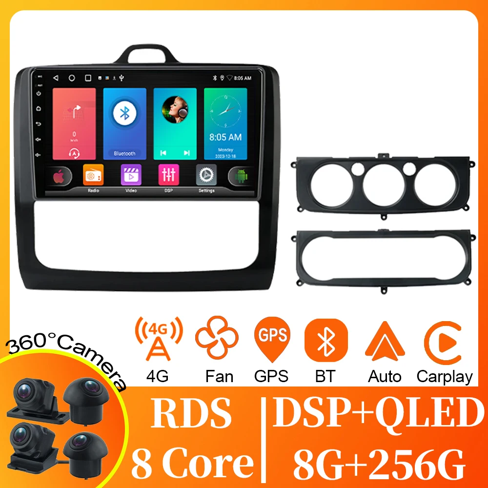 

4G For Ford Focus 2 Mk 2 2004 - 2011 MT AT Car Radio Multimedia Video Player GPS Navigation Android Auto 5G WIFI BT No 2din DVD