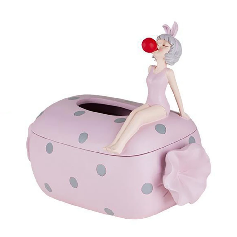 

Modern Art Bubble Gum Girl Candy Tissue Box Resin Crafts Children's Room Decoration Storage Tissue Box Home Decor-Pink