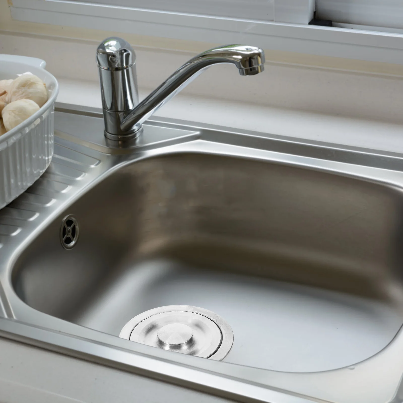 مجموعة مصفاة تصريف المطبخ من الفولاذ المقاوم للصدأ، تصميم دائري حديث، سهل التنظيف، آمن للاستخدام المنزلي، تصريف الحوض