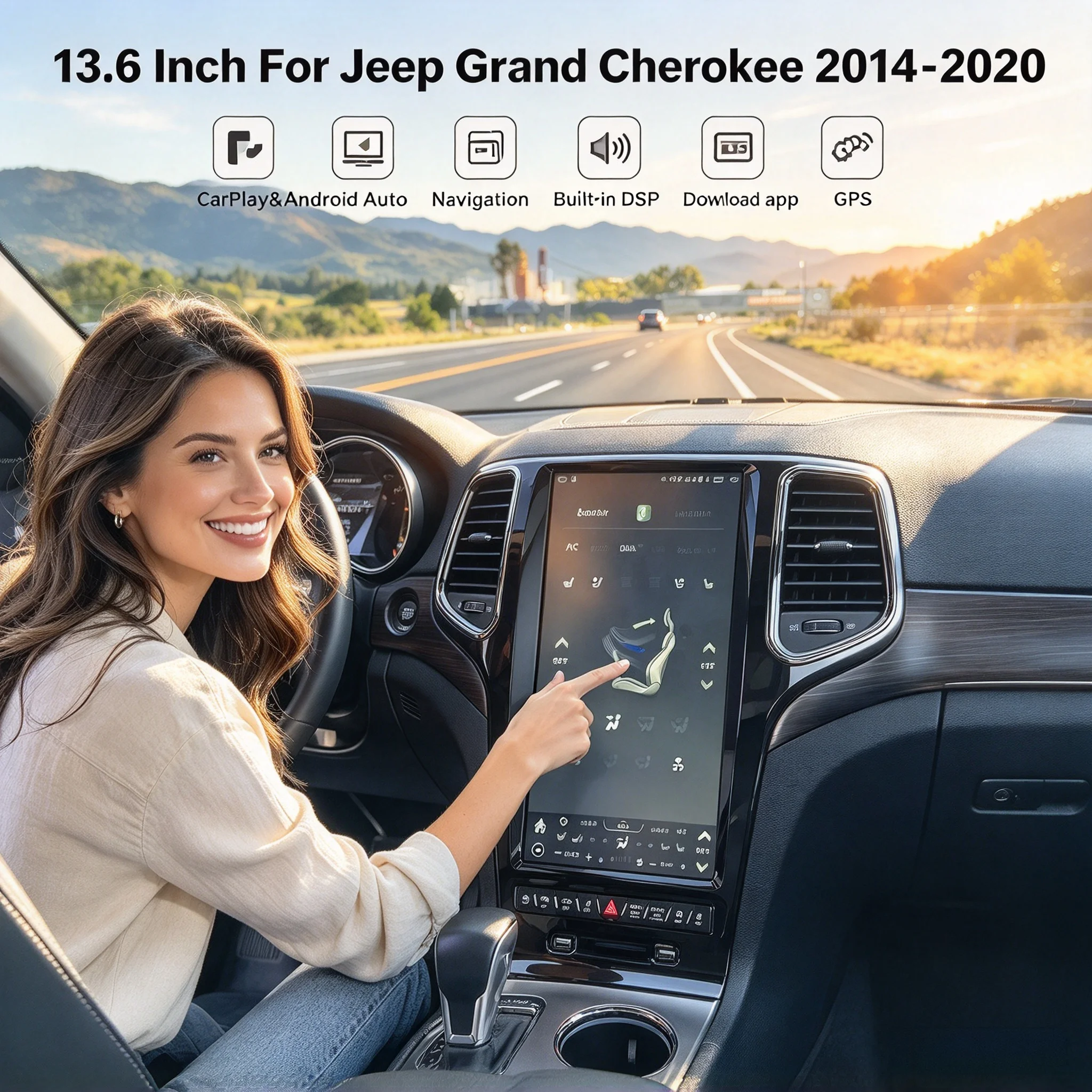 13.6inch Android Screen Radio 2din GPS Carplay Car Multimedia Video Player Stereo Navigation For Jeep Grand Cherokee 2014-2020