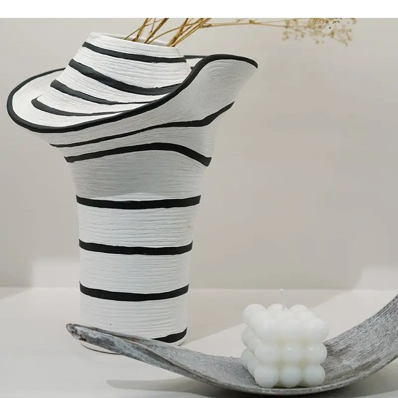 Zebra Stripes Irregular Ceramic Vase Abstract Artwork Flower Pots Desk Decoration Artificial Flowers Vases Floral Arrangement