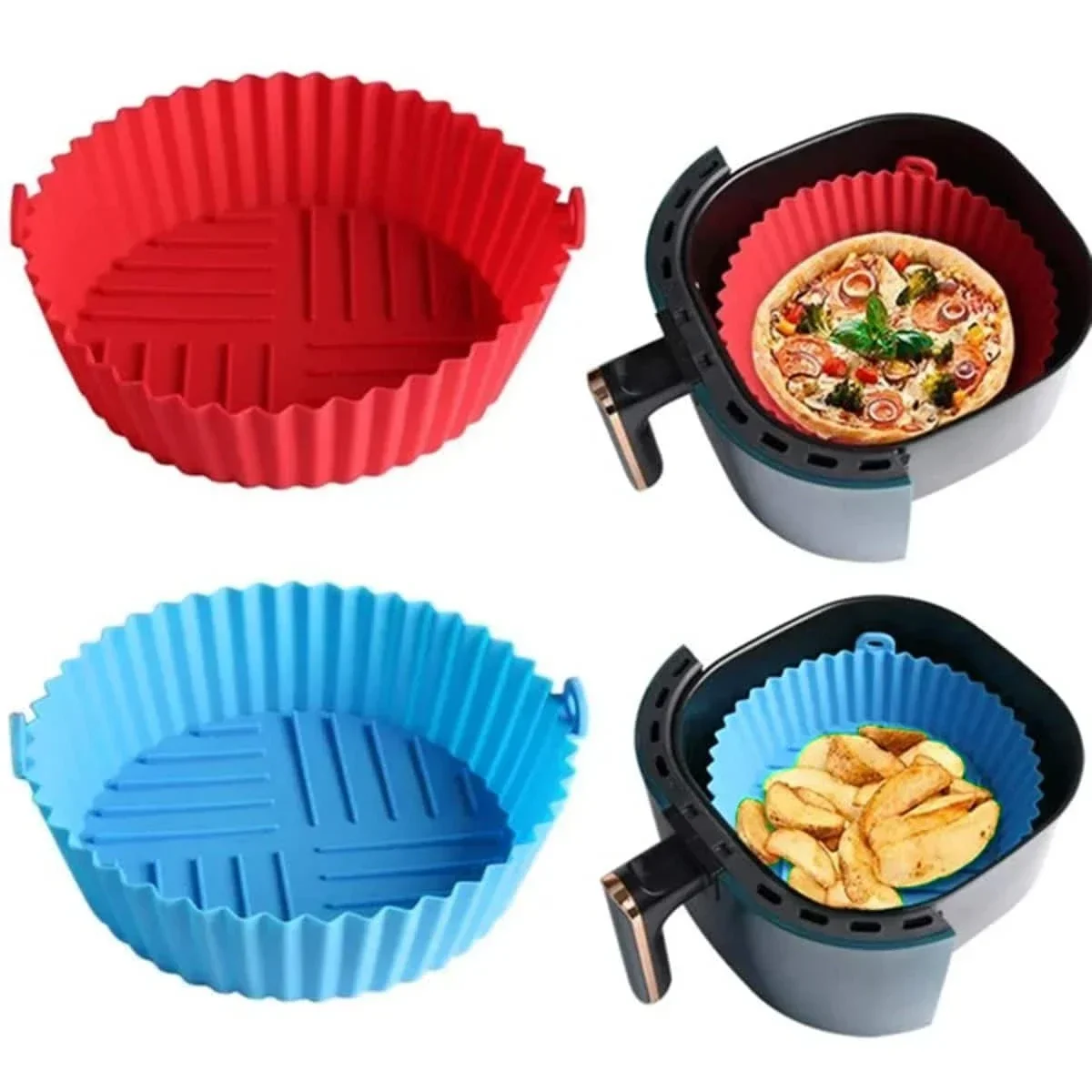 1pc-Round silicone air fryer baking tray, foldable high-temperature resistant silicone oil tray, easy-to-clean oven pad