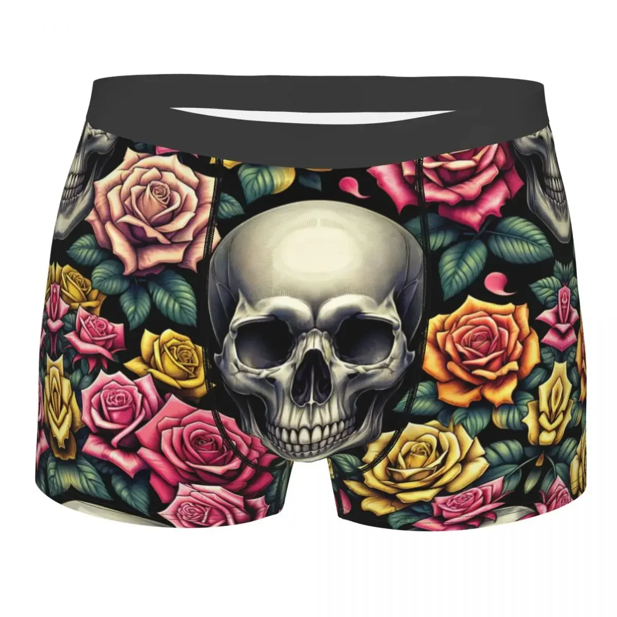 Custom Skull Rose Underwear Male Printed Boxer Briefs Shorts Panties Breathable Underpants