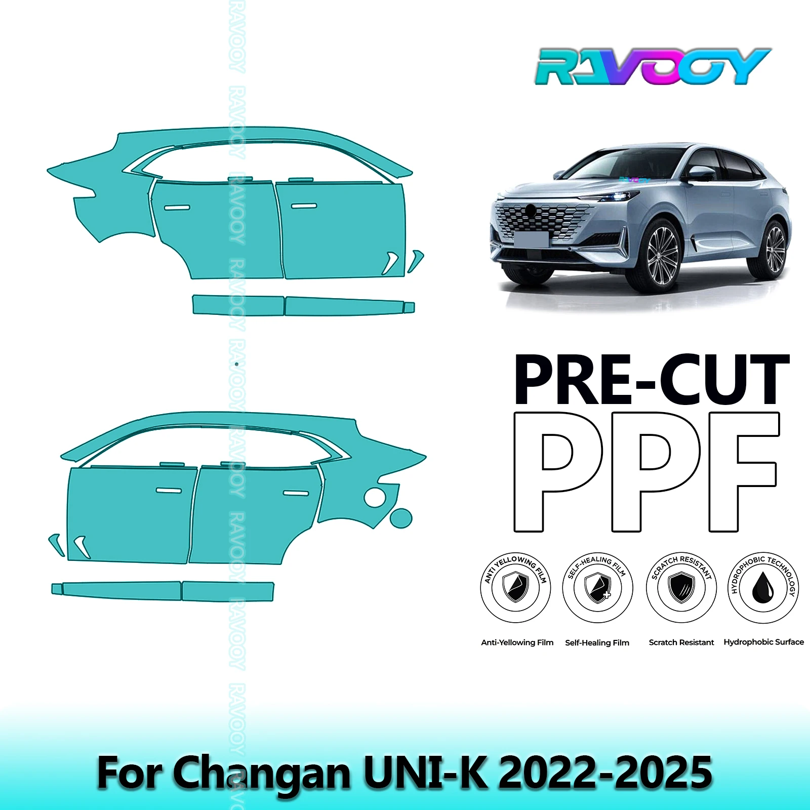 

For Changan UNI-K 2022-2025 8.5mil Clear Matte Pre-Cut PPF Door & A/B Pillar Kit TPU Paint Protection Film Set