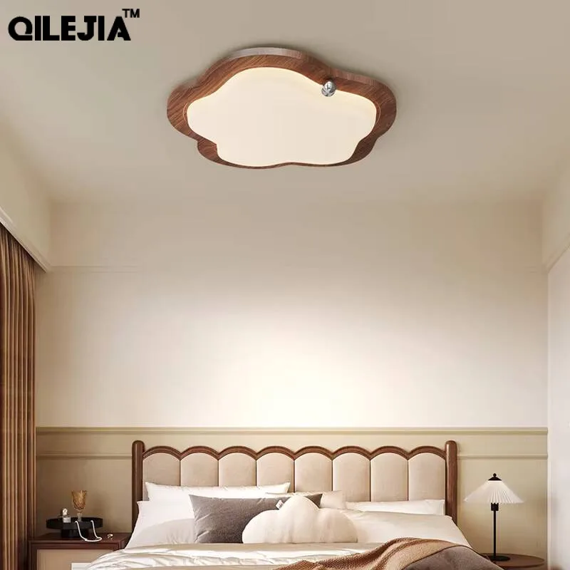 Creative Cloud Led Ceiling Light Walnut Wood Grain Children's Room Bedroom Ceiling Lamp Simple Modern Home Indoor Lighting Lamps