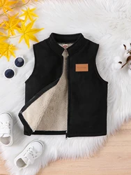 Boys' fashionable casual with thick leather fleece stand up collar zipper vest winter