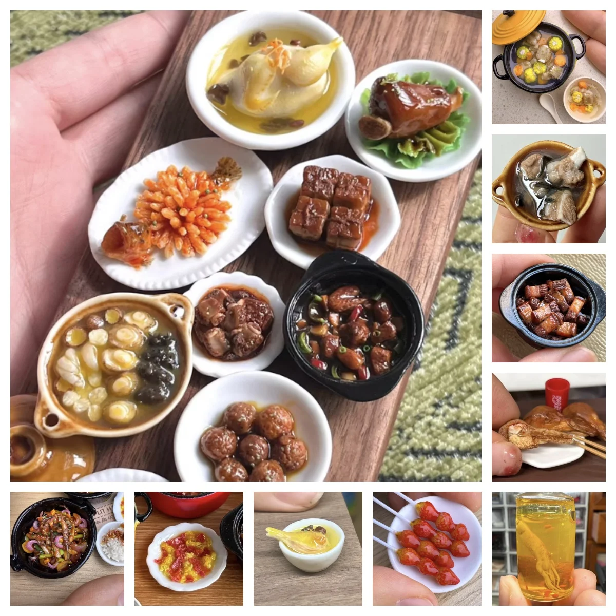 

Chinese Banquet Miniature Food Set - Handmade Realistic Braised Pork Belty, White Cut Chicken for 1/6 Scale Dollhouse Display