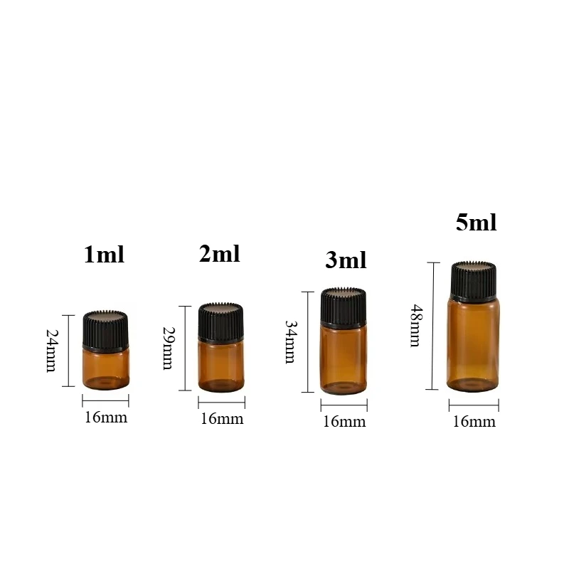 30/50/100pcs 1ml 2ml 3ml 5ml Amber Glass Dropper Bottles for DIY Essential Oil Perfume Refillable Empty Travel Container Sample