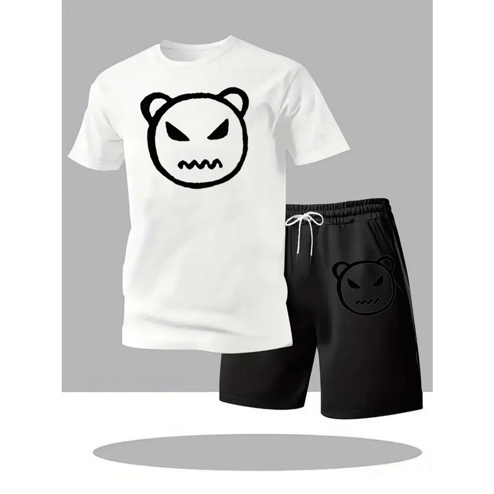 2026 New Trendy Business Summer Men's Sports Set Casual Fitness Jogging Basketball Fashion Short Sleeve T-shirt + Shorts 2 Sets