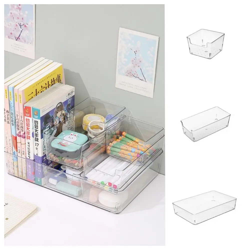 

Transparent Transparent Desk Storage Box Wave Point Plastic Stationery Sorting Box Space Saving Large Capacity