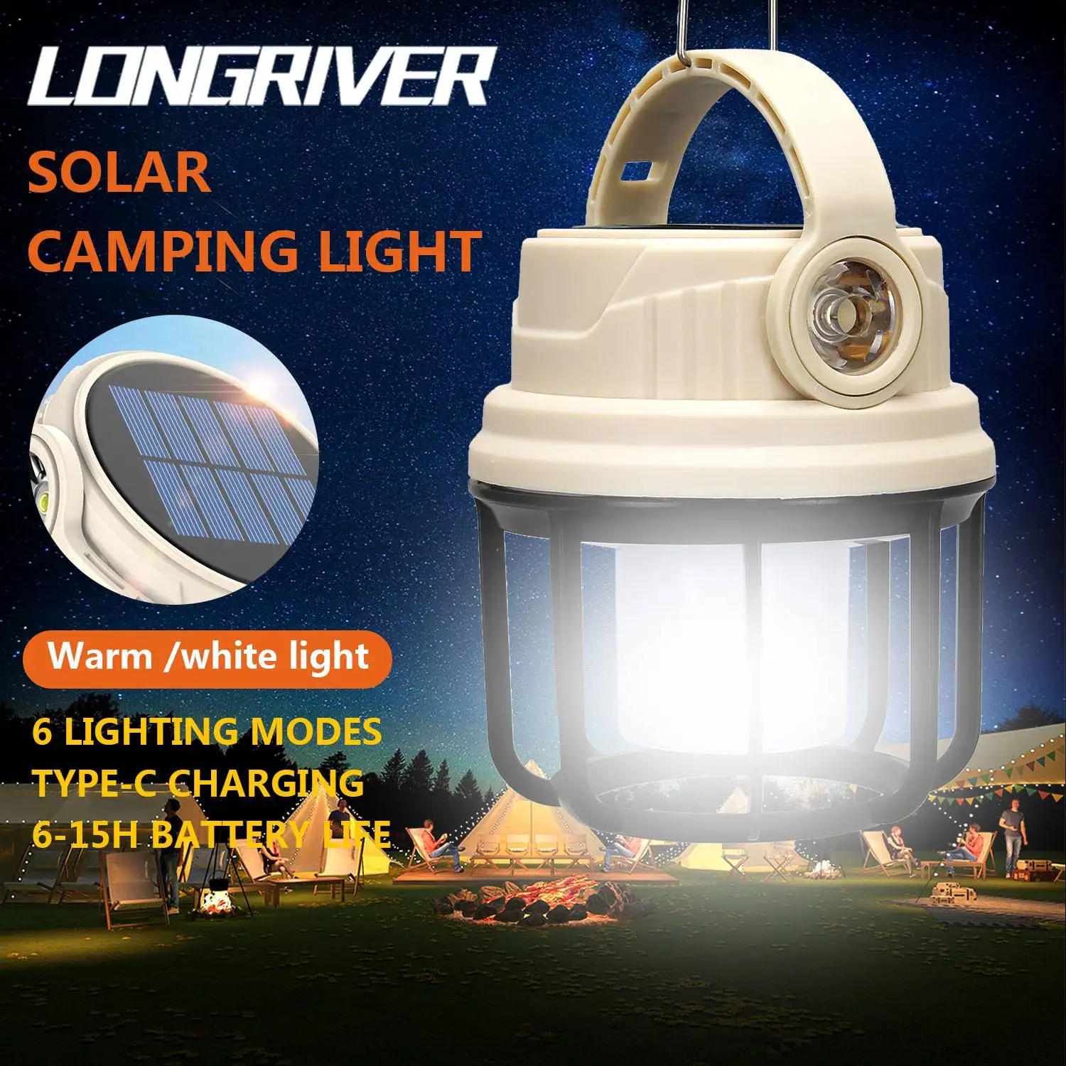 

LONGRIVER Multifunctional Solar LED Camping Lamp CH086 Waterproof USB Rechargeable Emergency Lantern BBQ Hiking Tent flashlight