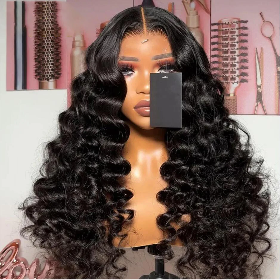 

Natural Black Soft 26Inch 180%Density Deep Wave Curly Preplucked Glueless Lace Front Wig For Women With Babyhair Daily Cosplay