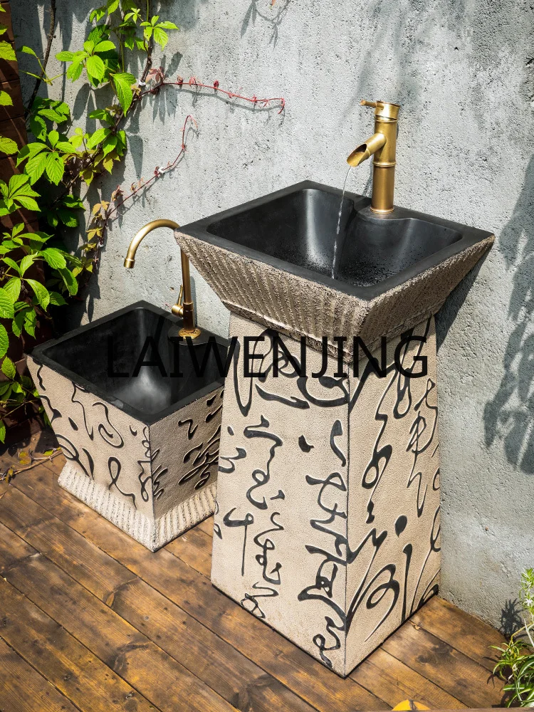 Retro Column Wash Basin Courtyard Garden New Chinese Outdoor Mop Pool Floor-Standing Washstand