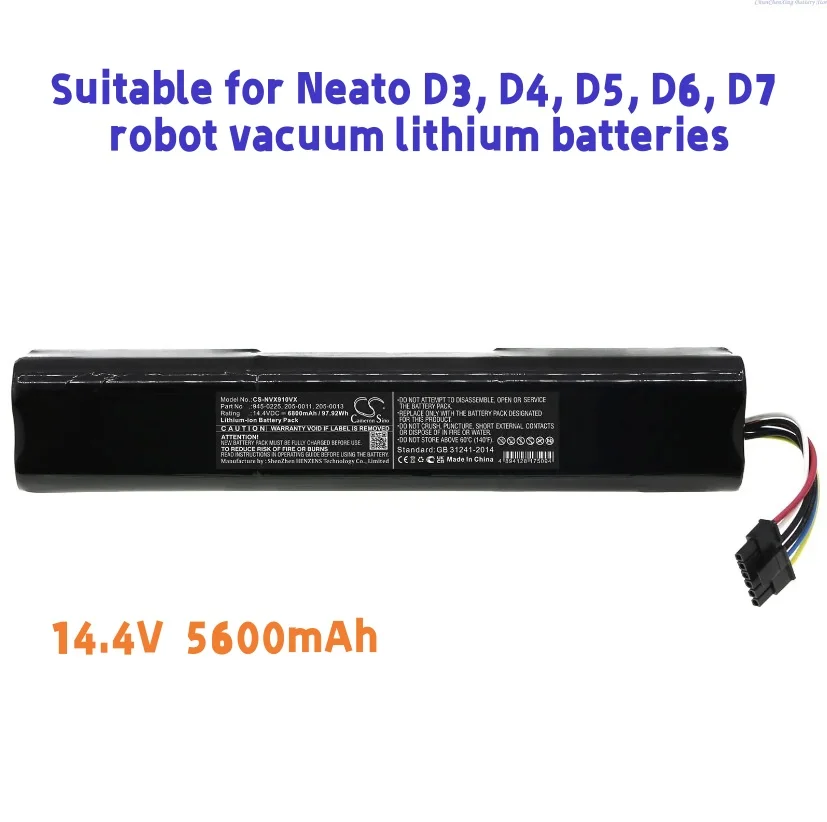 For Neato D3, D4, D5, D6, D7 Robot Vacuum Cleaner Lithium Battery 14.4V 5600mAh