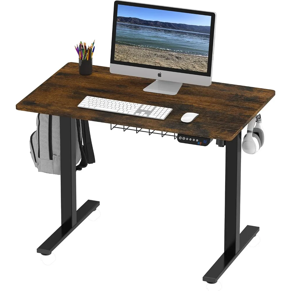 Electric Height Adjustable Desk with Memory Preset, 40 x 24 Inches, Rustic Brown