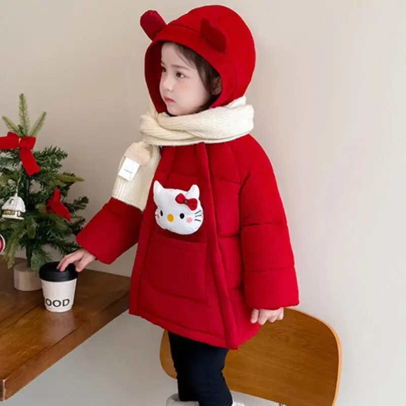 

Girl's Cartoon Anime Jacket Autumn Winter 2025 New Cute Kitten Children's Fashion Thick Warm Tops Sweet Comfort Soft Clothing