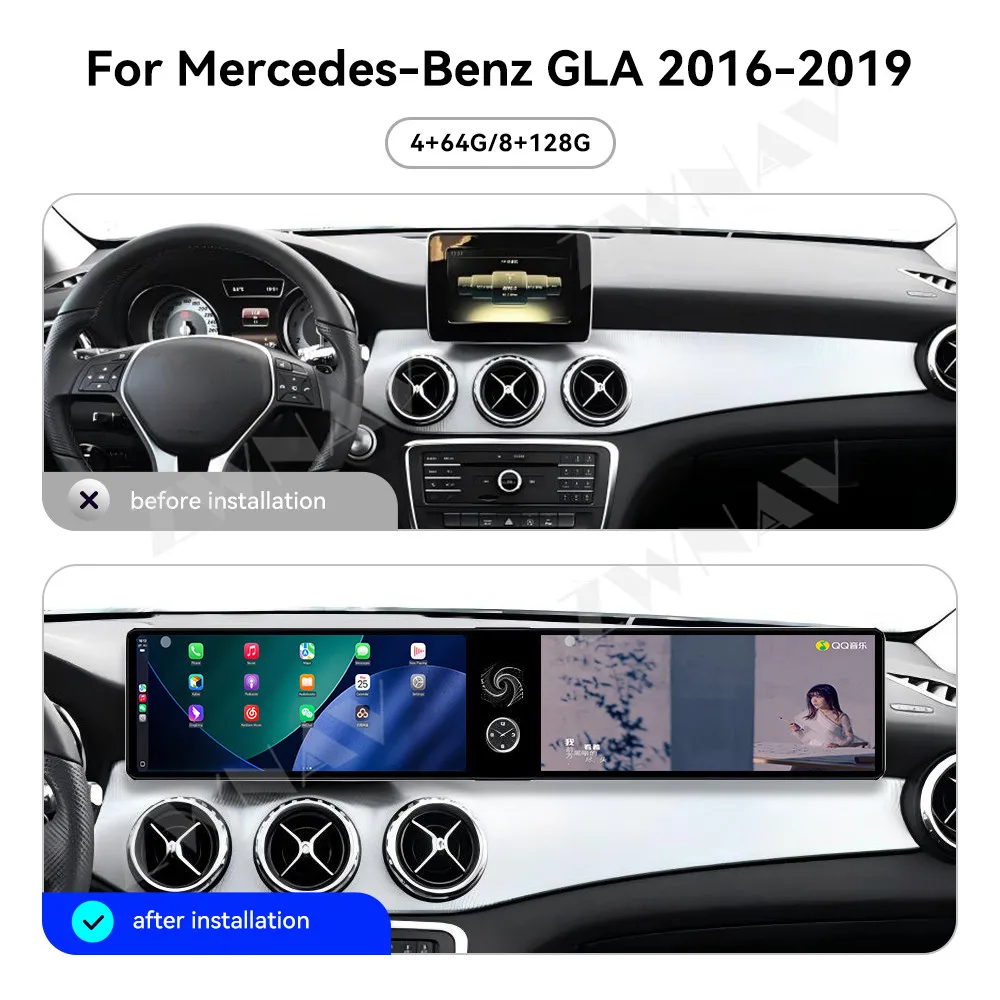 12.3+12.3 inch Touch Screen Android 13 GPS Navigation Carplay For Mercedes-Benz GLA 200 2016-2019 Androidauto Carplay 4G WIFI