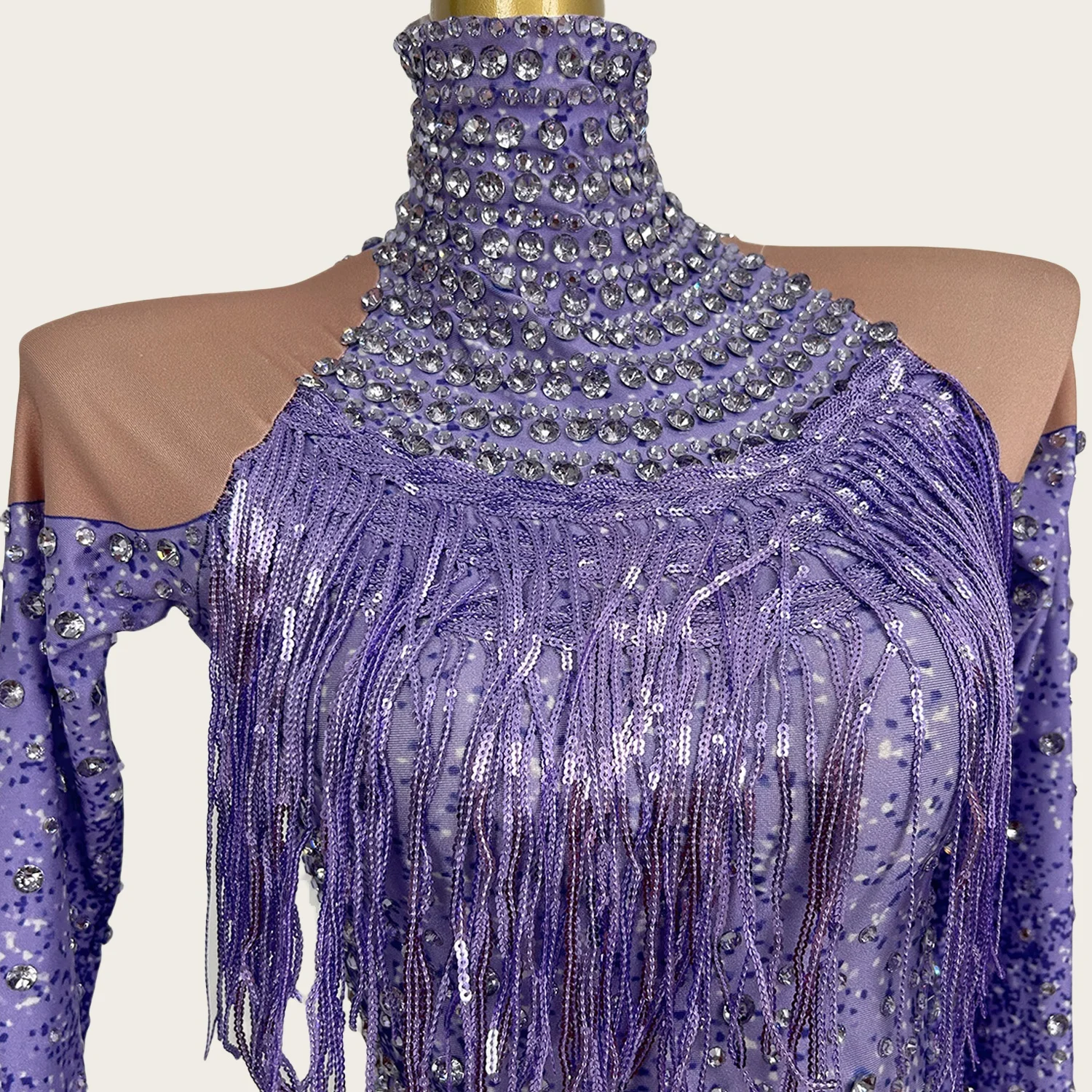 Latiao Sparkly Rhinestone Tassel Bodysuit Ladies Latin Dance Team Stage Costume Dance Performance Show Wear Night Party Outfit