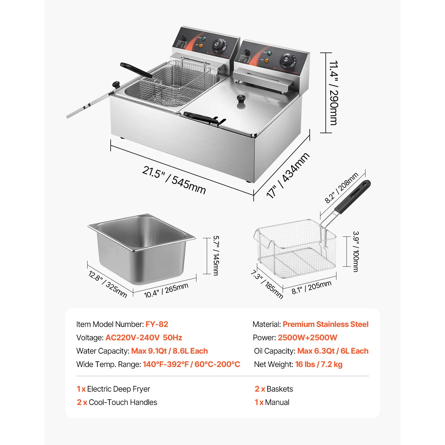 SucceBuy 12L elektrische friteuses Dubbele tanks voor fastfoodrestaurant of campingpicknick Gebakken kip Frituurchips Frieten