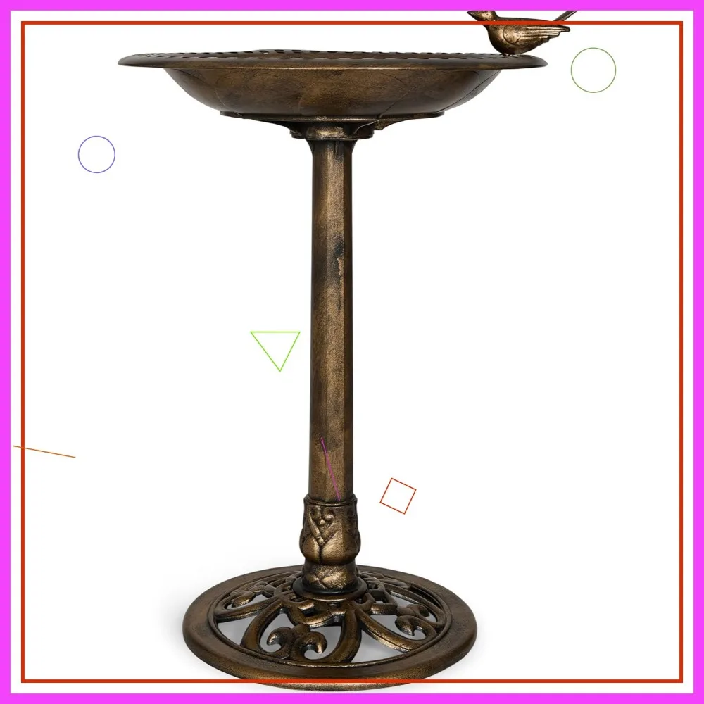 Outdoor Garden Bird Bath - Bronze Weather Resistant Polyresin 30 Inch
