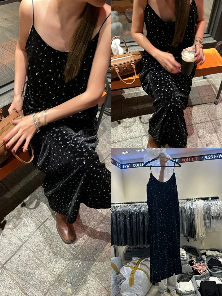 Ele Hepburn Sle Velvet Dr mit Blumenstickerei Damen Sommer Lässiges A-Linien-Einteilerkleid mit hoher Taille