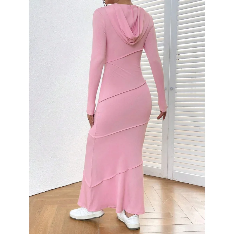 YQ1-خريف شتاء جديد المرأة سليم صالح Bodycon مقنعين فستان بكم طويل فستان كاجوال أنيق