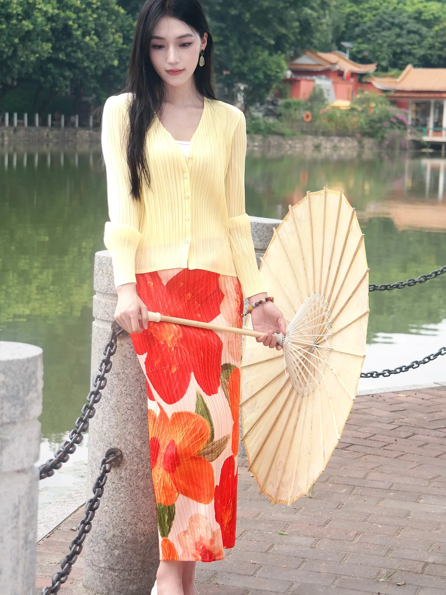 

Faionable Yellow Long Sve Top And Red Skirt Two-Piece Set for Women by Sanza Art Creation Summer 2026 Collection