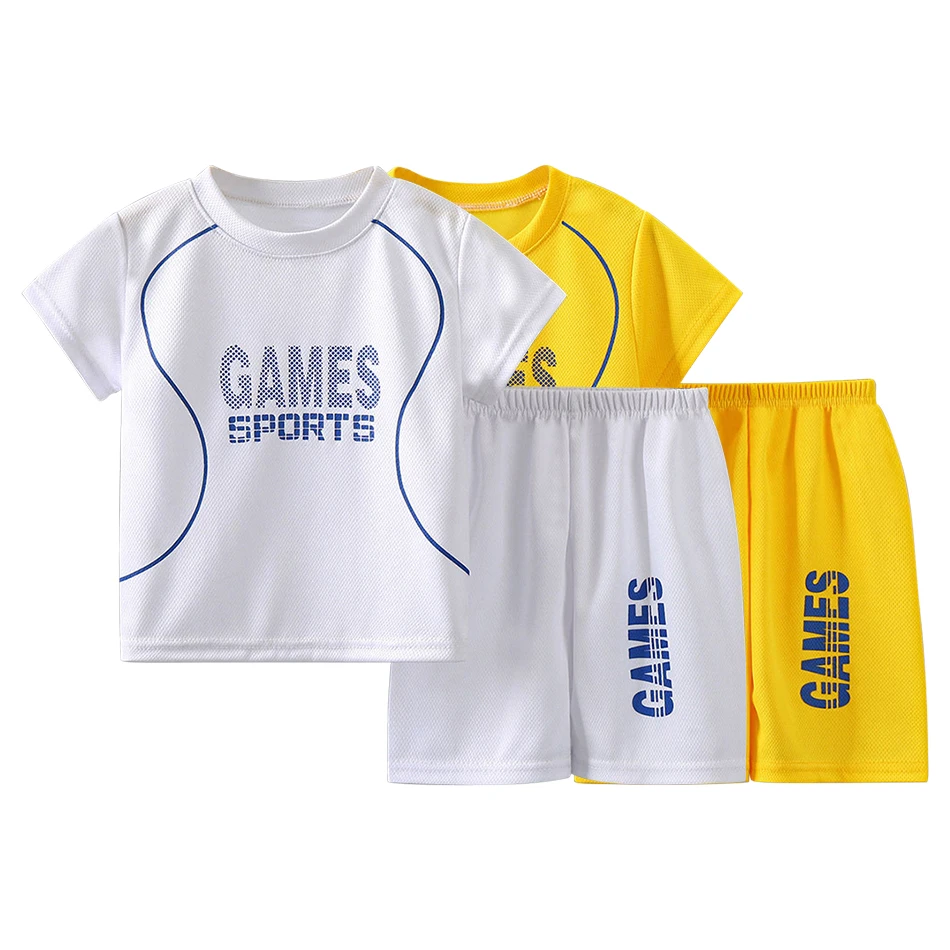 Cool and Sporty Boys Basketball-Style Quick-Dry Suits Summer Homewear Set Solid Color Short Sleeves Casual Children Sets