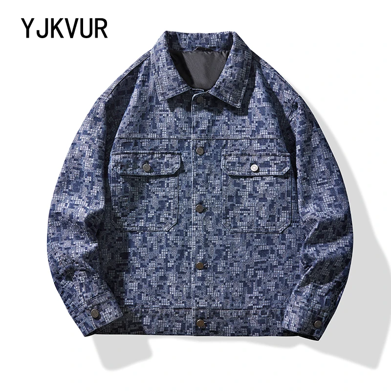 

YJKVUR High Standard Series 2024 Autumn Winter New Oversize Denim Jackets Men Chest Pockets Fashion Cotton Jackets Vintage Coats