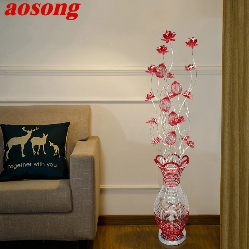 AOSONG Modern Floor Lamp Fashionable Iiving Room Bedroom Wedding Red Aluminum Wire LED Originality Decorative Standing Light