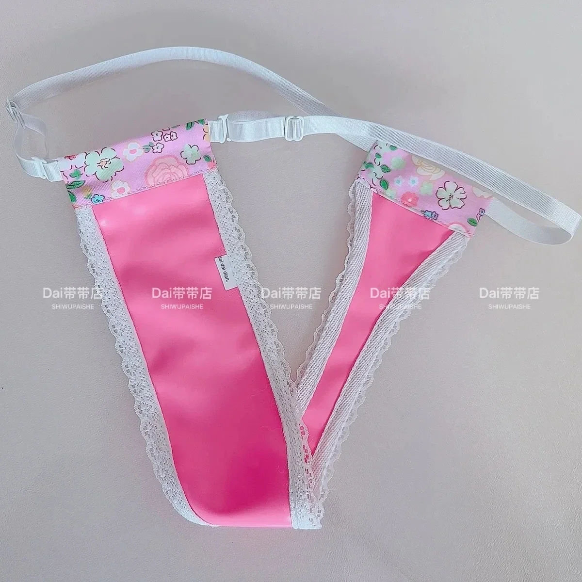Women Elastic Waist Latex ABDL T-Back Dolls Cute Pink Panty Briefs Private Party Live Show