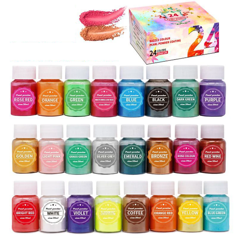 24 Bottles/Box 20ml Epoxy Resin Dye Mica Powder Powdered Pigments Set Resin Mica Pearlescent Pearl Natural Micas Colorants Resin