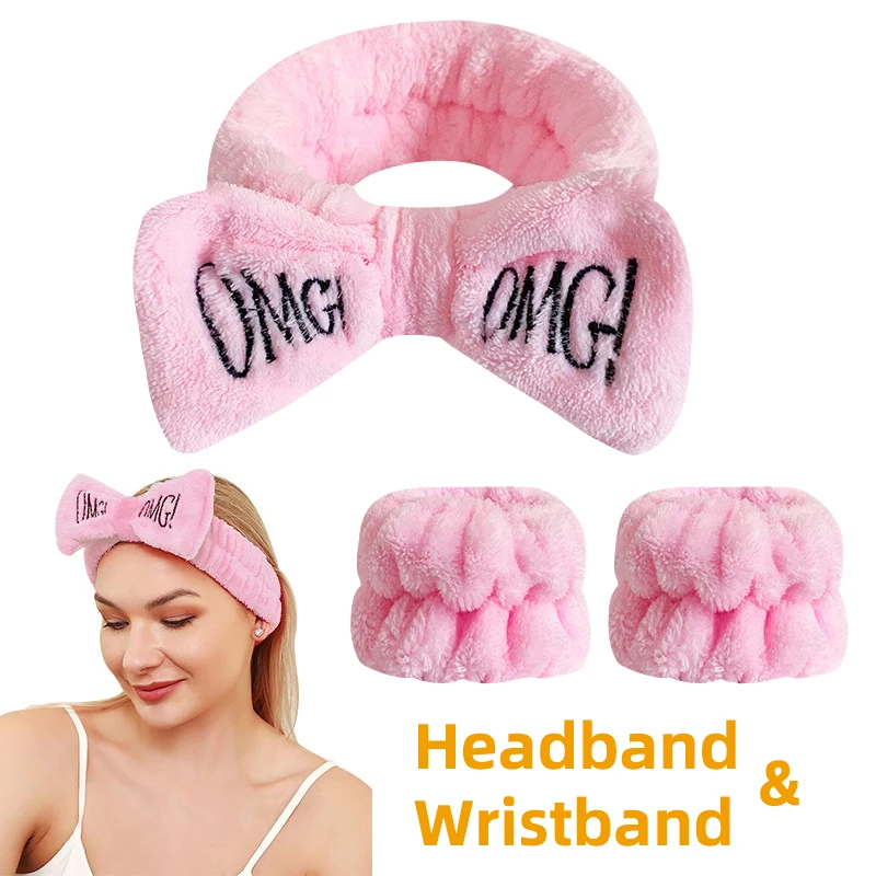 3 Pack Face Wash Headband and Wristband Set for Women, 