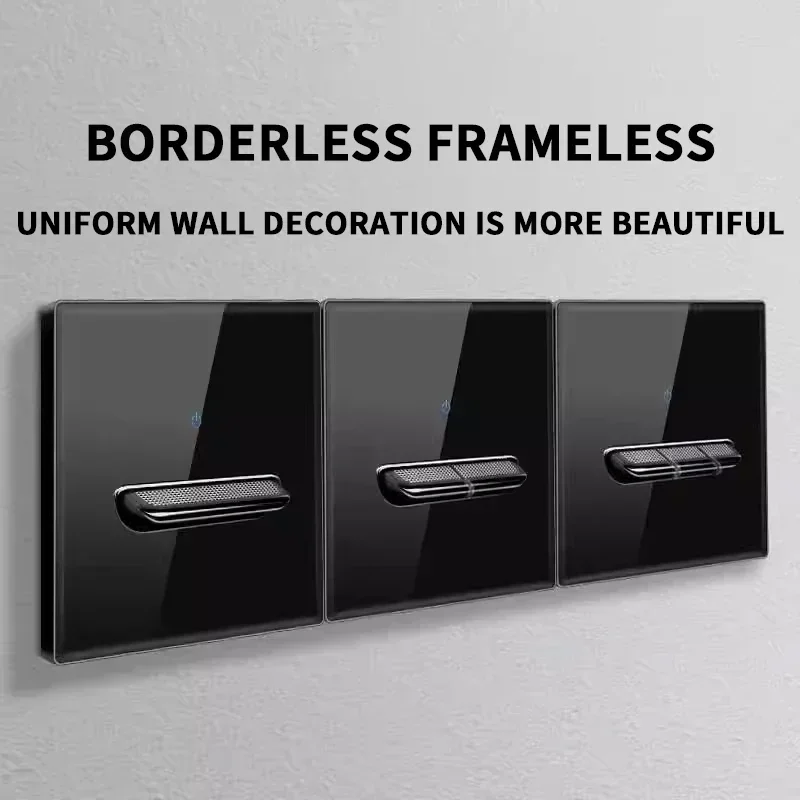 Black Tempered Glass Wall Switch Panel Led European 16a Socket Retro Toggle Light Switch Eu Uk Standard 1Gang-4gang 2usb Socket