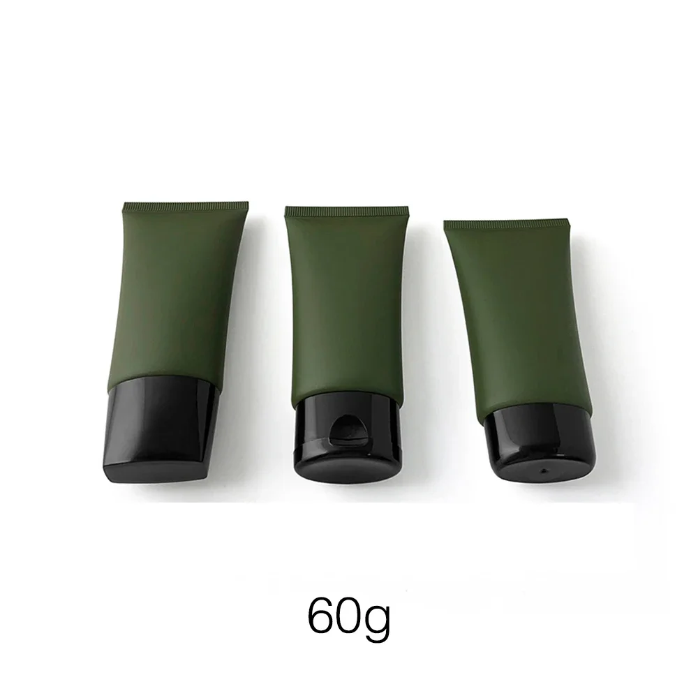

60ml Refillable Skincare Cream Lotion Squeeze Bottle 60g Empty Refillable Cosmetic Container Matte Green Plastic Flat Soft Tube
