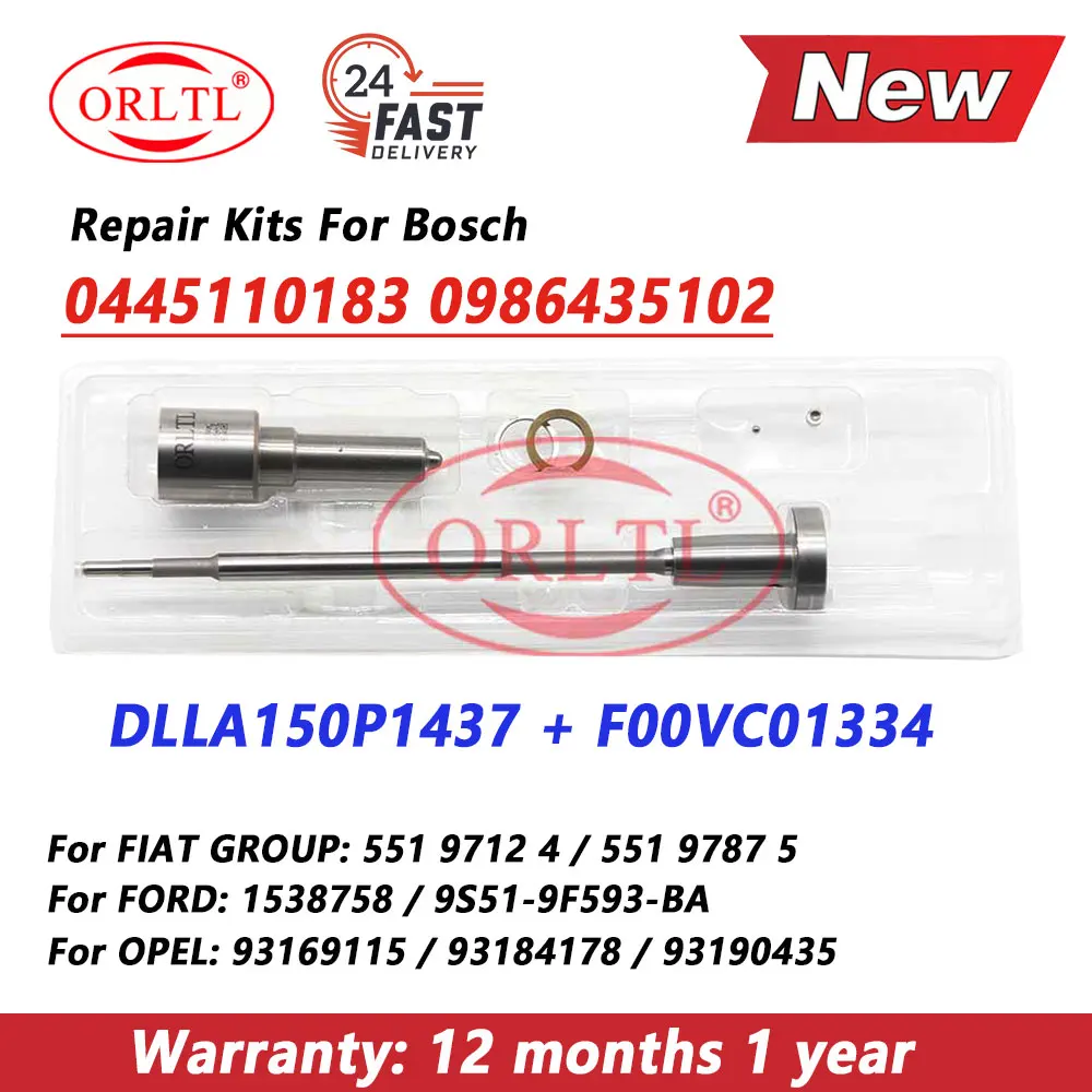 0445110183 ORLTL Diesel Injector Repair Kits Nozzle DLLA150P1437 Control Valve F00VC01334 For FIAT 0986435102 55197124 55197875
