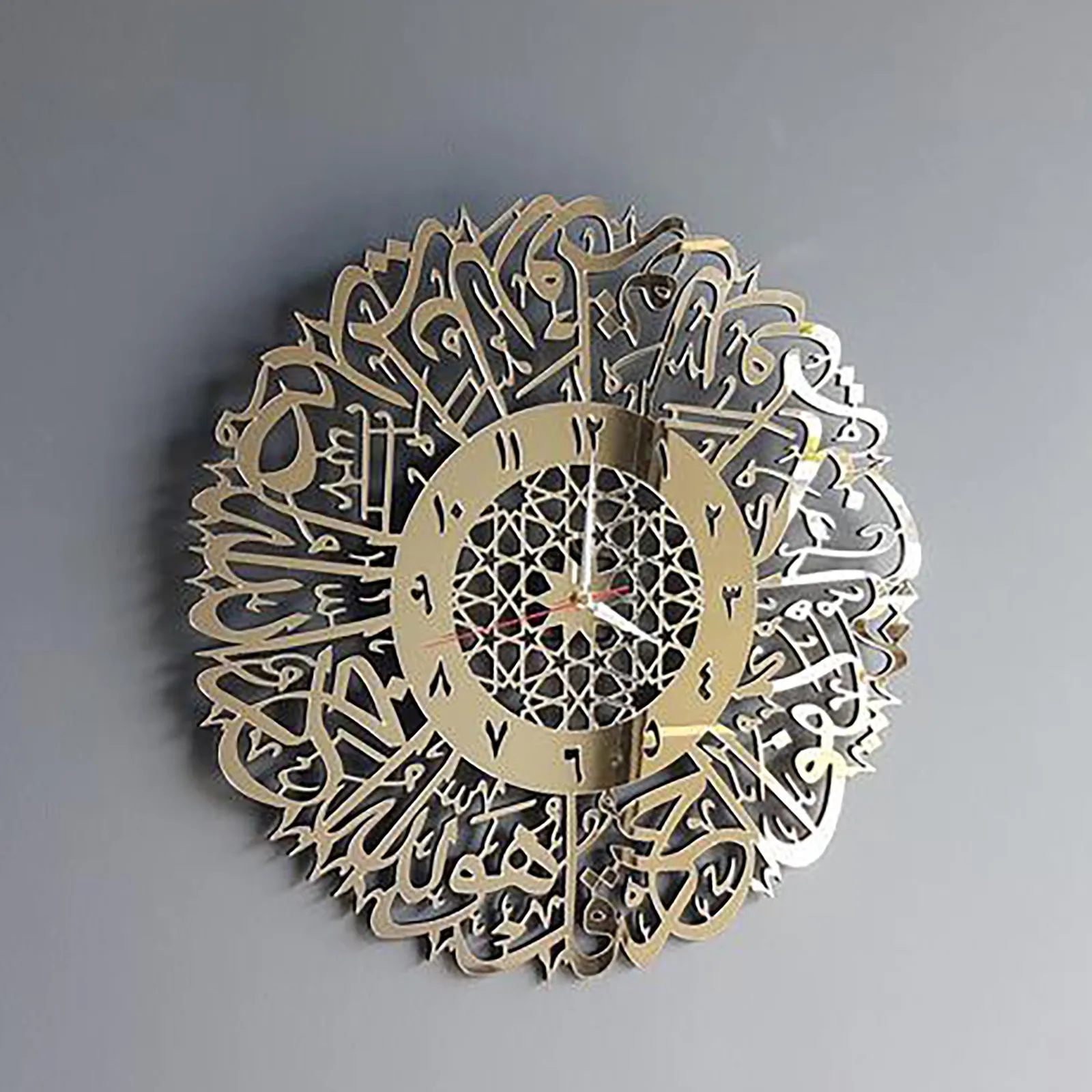 3d Gold Abs Metal Wall Clock Islamic Calligraphy Ramadan Acrylic Wall Clock Home Mirror Decoration Art Personalized Clock