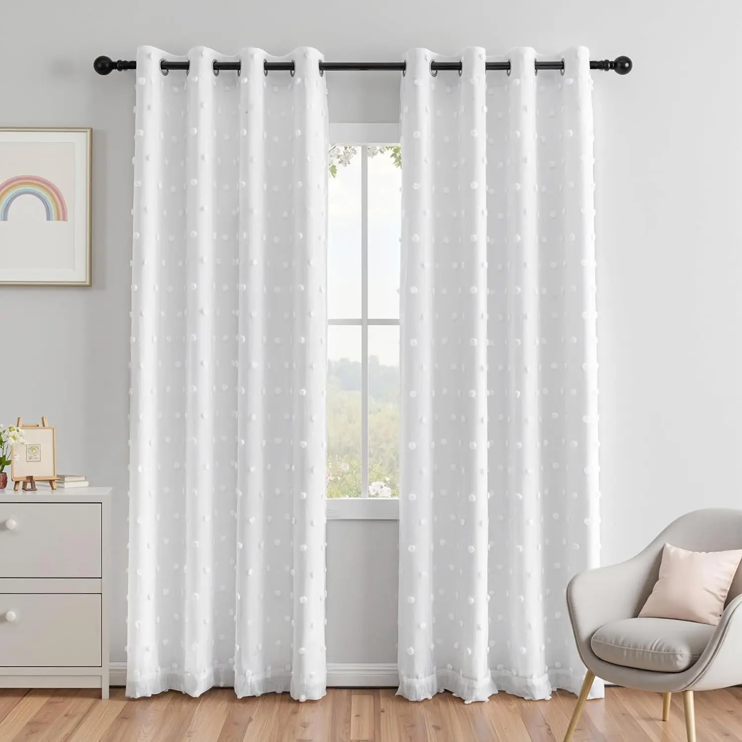 

White Blackout Curtains for Girls Bedroom 84 Inch Length 2 Panels Set Room Darkening Drapes for Kids Thermal Insulated 100%