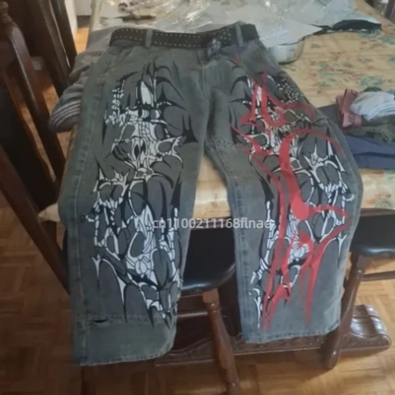 European and American Street Dance Pants, Personalized Street Fashion, Washed Retro Loose Jeans, High Waisted Wide Leg Pants