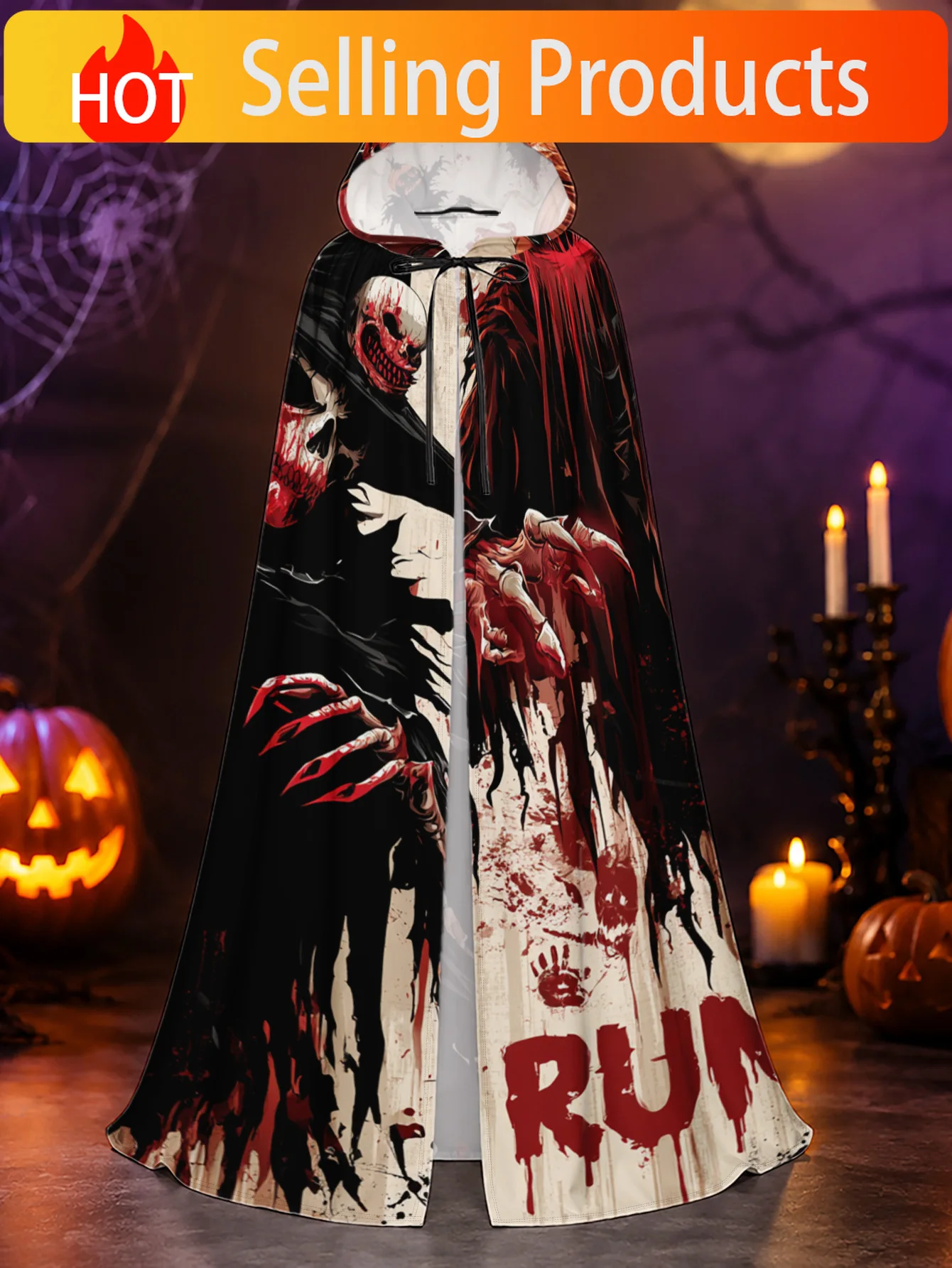 1 unidad, capa de bruja con capucha, ideal para Halloween, con diseño de calabaza y esqueleto, para crear un ambiente de bruja. Túnica de poliéster para disfraces, tanto para hombres como para mujeres.