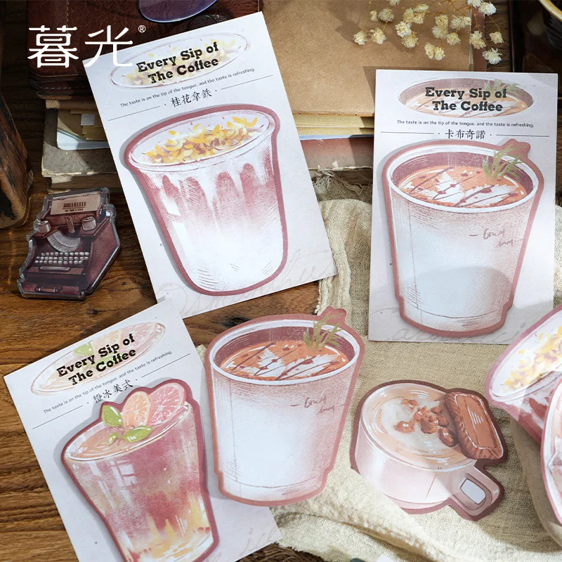 30 Pcs/pack Coffee Drink Sticky Notes Cute Self Sticky Notepads Memo Pads For Coffee Lover Office School Student Kids Gift