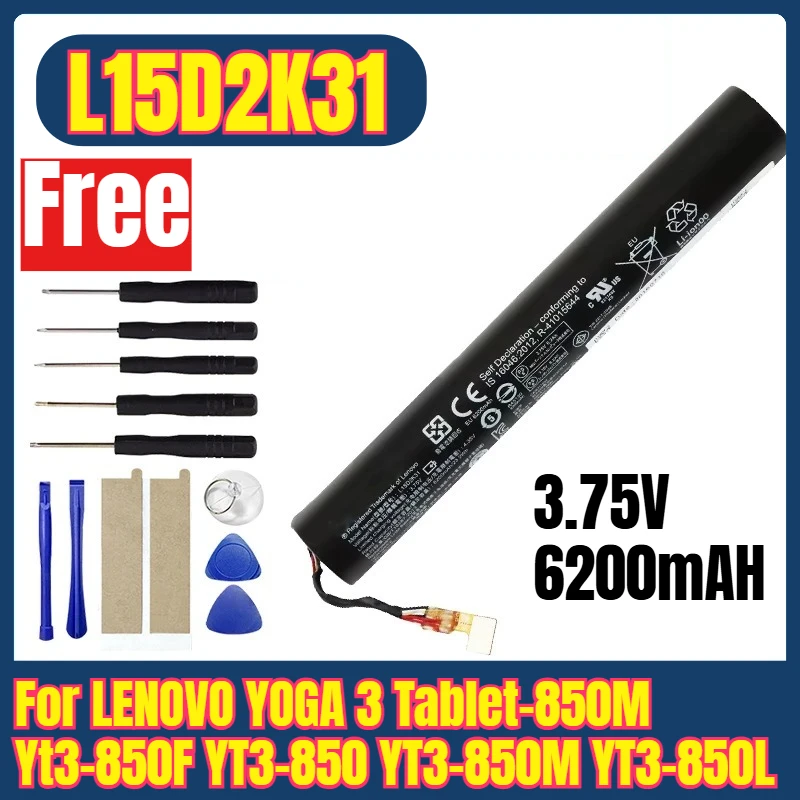 

L15D2K31 L15C2K31 3.75V 6200mAH Tablet Battery for LENOVO YOGA 3 Tablet-850M Yt3-850F YT3-850 YT3-850M YT3-850L+Tools