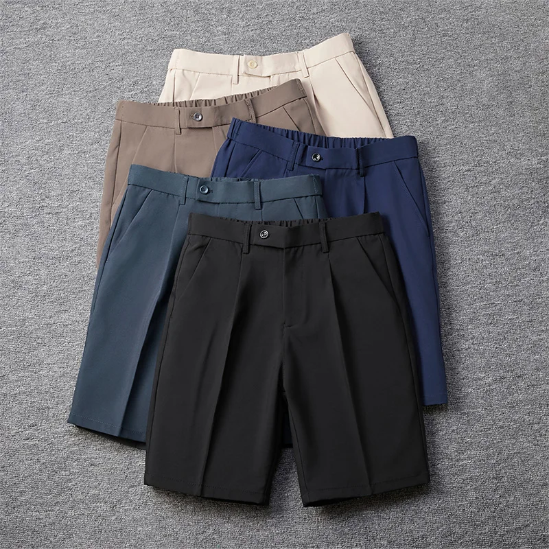 Dress Shorts Men Japanese Casual Bermuda Shorts Summer Ice Silk Business Zipper Fly Formal Shorts Men Work Wear Office Shorts
