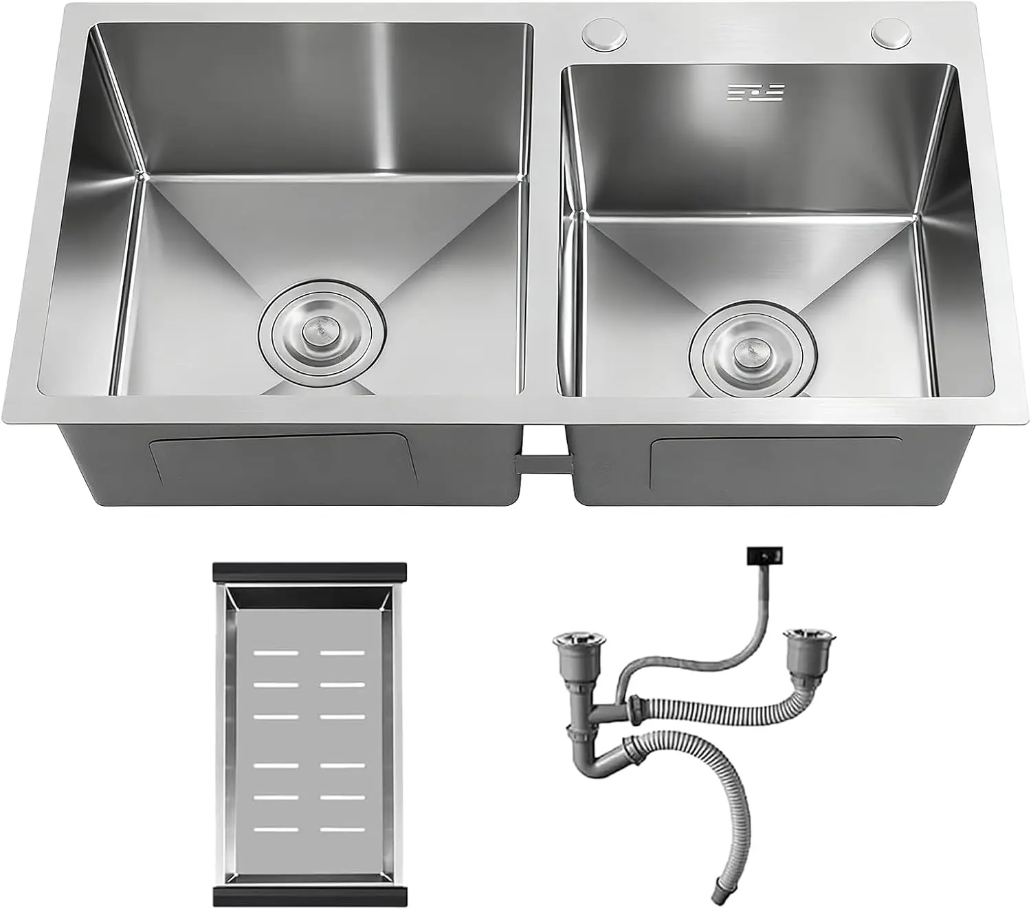 

30-дюймовая кухонная мойка из нержавеющей стали с двумя чашами и нанопокрытием, включая слив и корзину, для современных кухонь