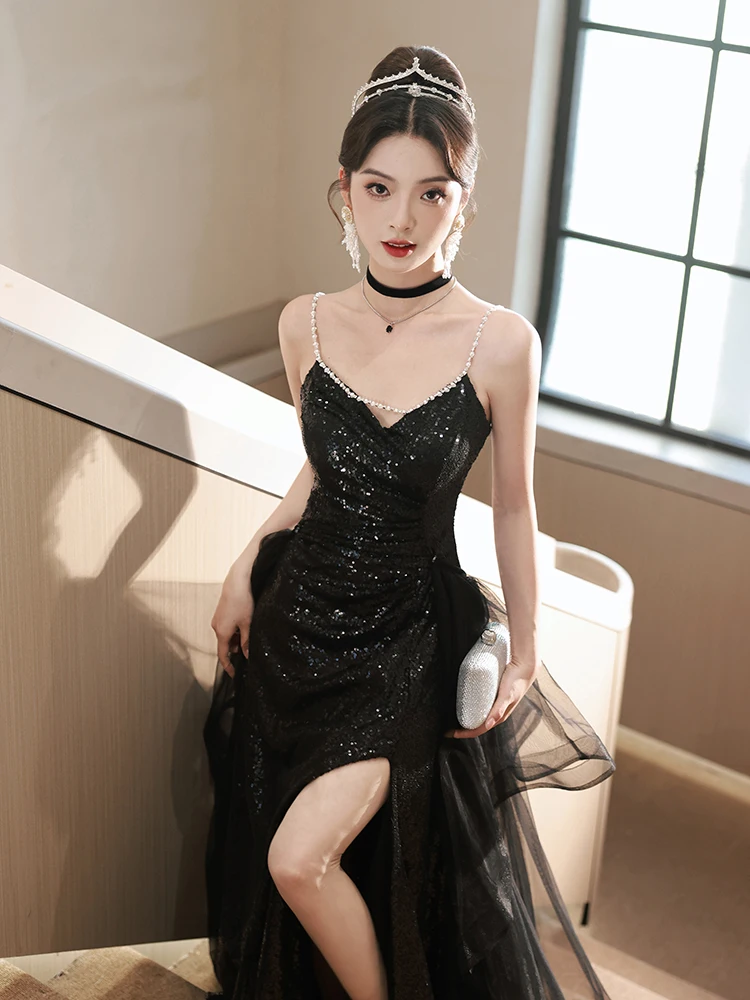 

Ele Bla Evening Gown Women's High-End Luxury Sequin High-Defn Birthday Dinner Art Exam Sexy Mid-Waist Long Dr
